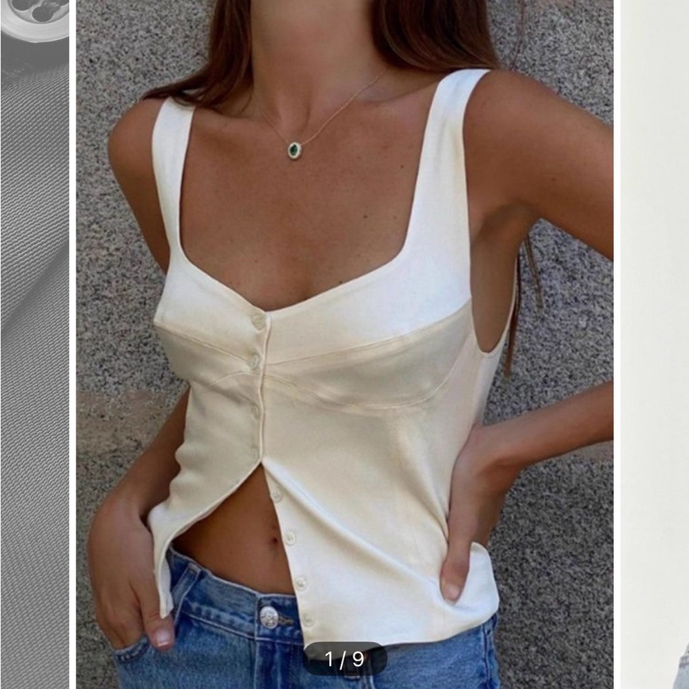 Commense Cream Button-Front Square Neck Camisole … - image 1